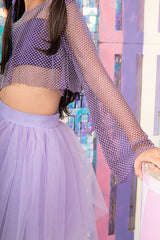 Crystal Mesh Top with Skirt Set