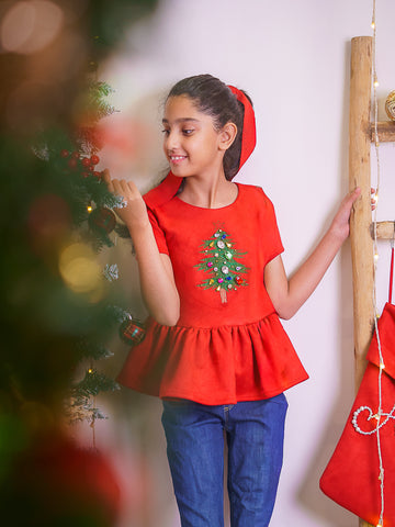 Sparkly-mas peplum Top