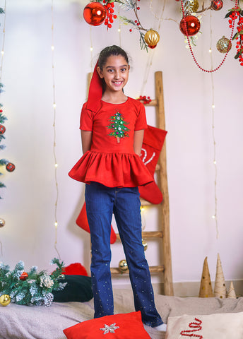 Sparkly-mas peplum Top