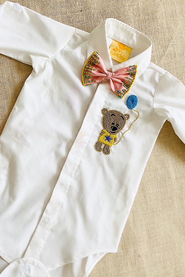 Little Mister Shirt with Bow Tie Set with customised name on back